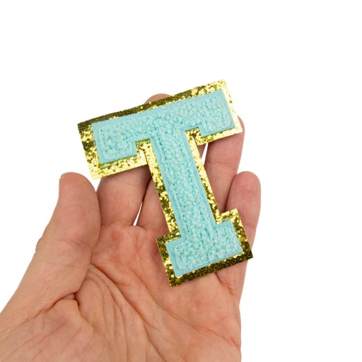 PATCH LETTER T veľká aplikácia Font cyan glitter