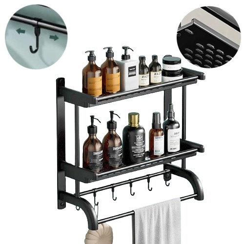 ZÁVESNÁ KÚPEĽŇOVÁ POLICA LOFT BEZ VŔTANIA 60CM 3 ÚROVNE HÁKY K RÚČIACH