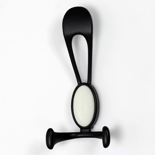 HÁČIKOVÝ VEŠIAK, ČIERNY RETRO DEKOR STENY, BIELY PORCELÁN