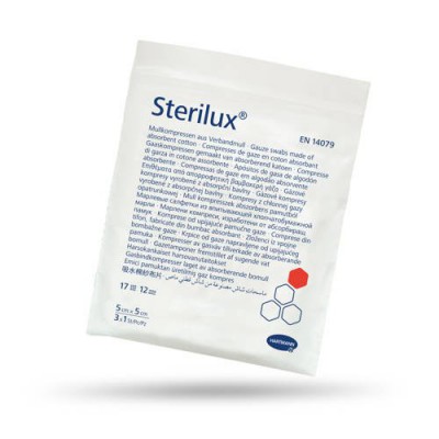 Sterilux, sterilné obklady, 12 vrstiev, 5x5cm, 3ks.