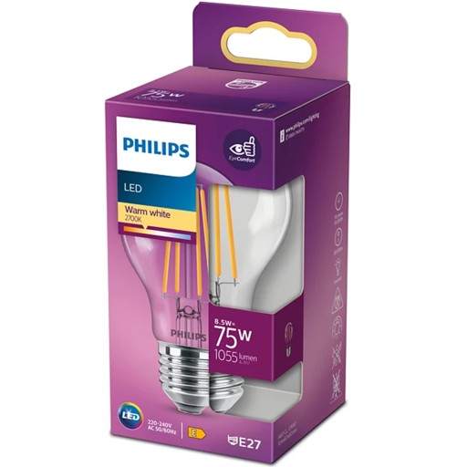 E27 A60 LED žiarovka 8,5W = 75W 1055lm 2700K Teplé vlákno PHILIPS