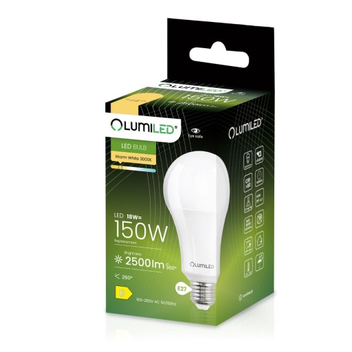 E27 LED žiarovka 18W = 150W 2500lm 3000K Teplá 260°