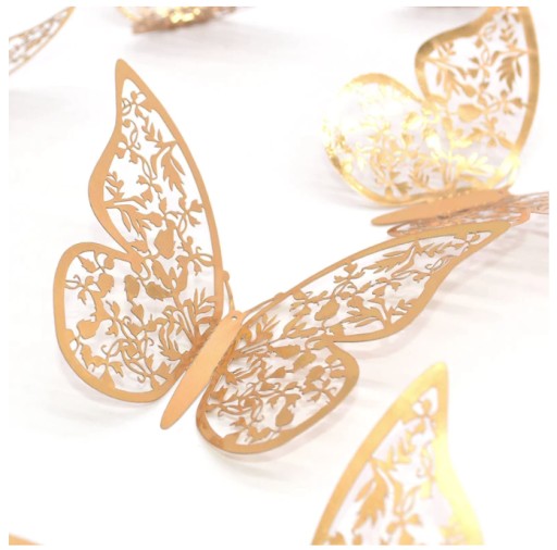 Detské nálepky na stenu 3D Butterfly Gold Openwork