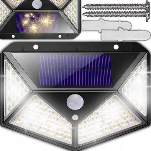 LED SOLAR LAMPA 100 ULIČNÁ ZÁHRADNÁ FASÁDNA LAMPA SÚMRAK SNÍMAČ POHYBU