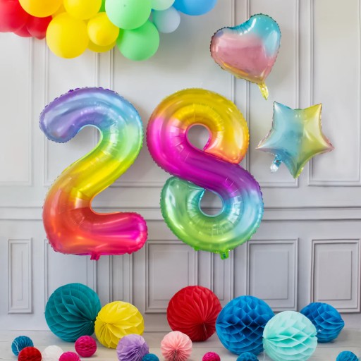 OMBRE fóliový balón číslo 8 narodeninový dúhový XXL