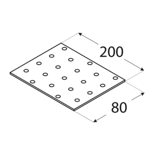 Perforovaný oceľový plech 8 cm x 0,2 cm, dĺžka 20 cm, hrúbka 2 mm