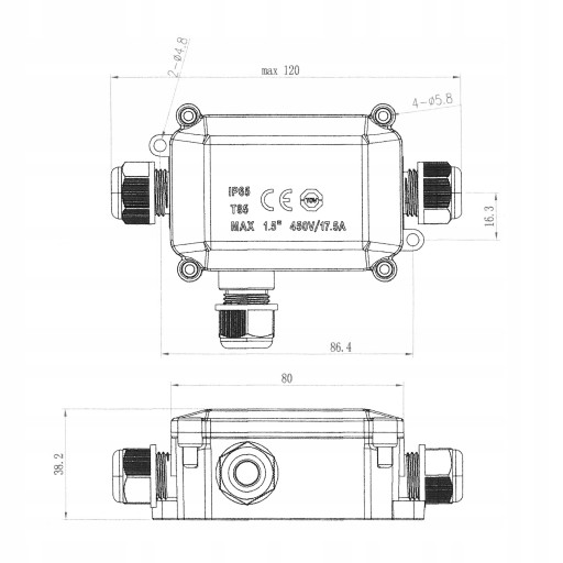 Hermetický káblový konektor pre IP65 KÁBLE LED SVETLOMETOV