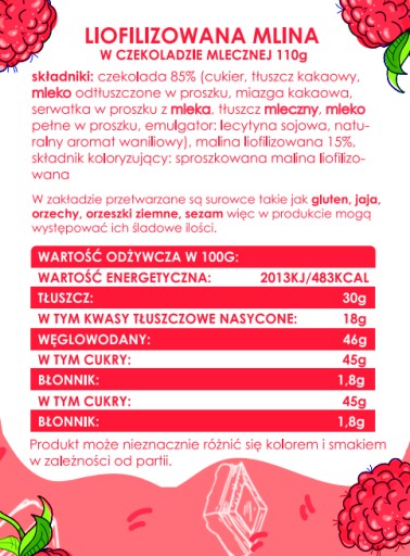 FORMELO MRAZOM SUŠENÉ MALINY V NÁDOBE S MLIEČNOU ČOKOLÁDOU 110G