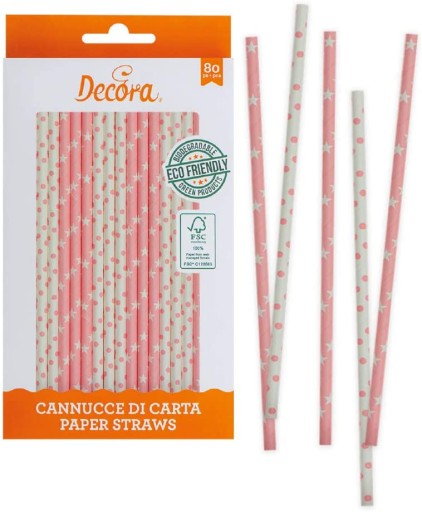 Papierové slamky PINK STARS DOTS 80 ks