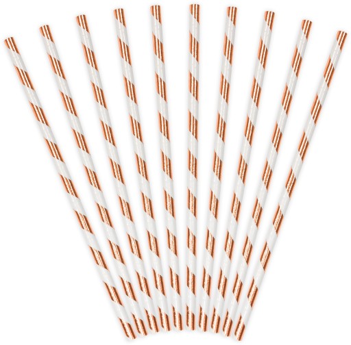 Pruhované papierové slamky Rose Gold, 10 kusov