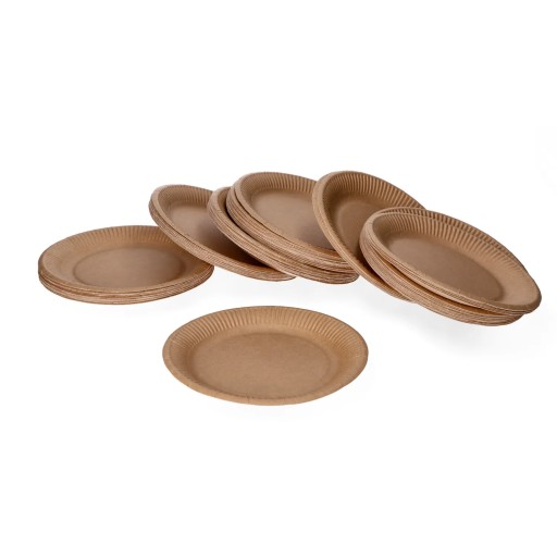 Jednorazové okrúhle kraft papierové taniere, ekologické, 18 cm, x100
