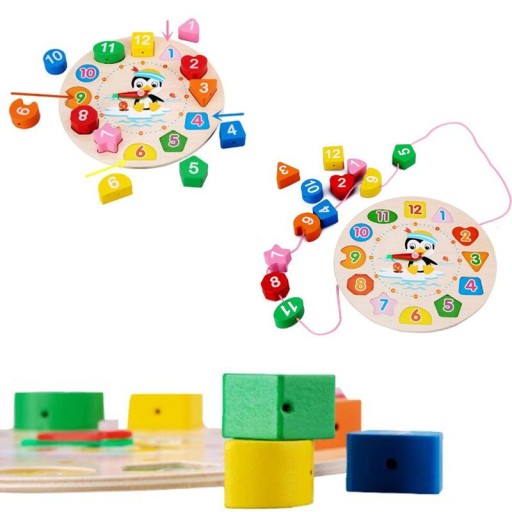 DREVENÝ TRIEDIČ PUZZLE HODINKY + KORÁLKY 2v1