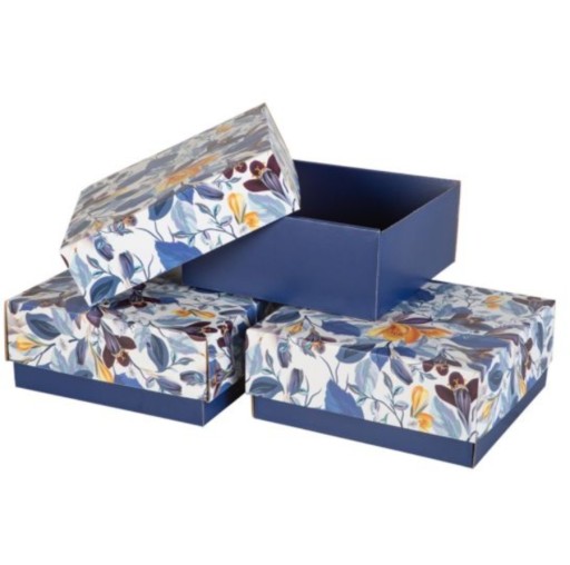 Krabička s vrchnákom a dnom 200x200x85mm NÁMORNÍCKA MODRÁ KVETY - DARČEKOVÁ BOX
