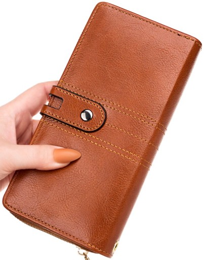Kožená peňaženka, veľká, priestranná, elegantný remienok, Hnedá, Módna, Dámska boho