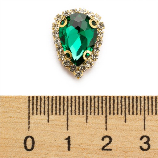Šijacie kamienky v košíku, sklo a mosadz, kvapka, 19x14,5x7mm, 4ks