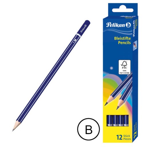 Drevené ceruzky s grafitom B, 12 kusov, PELIKÁN