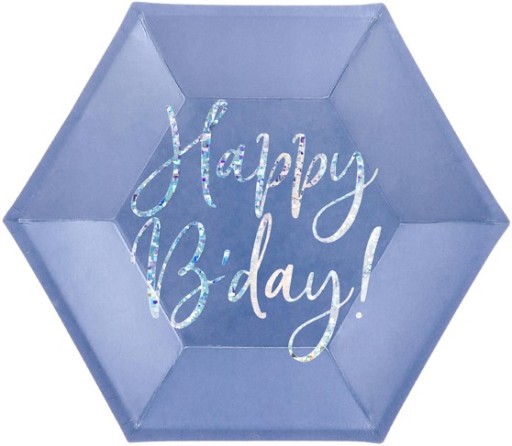 Navy Blue papierové taniere na narodeniny s nápisom HAPPY B'DAY 20 cm, 6 ks
