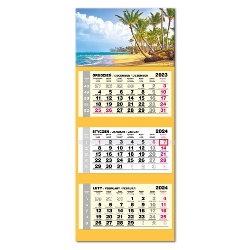 Kalendár 2024, trojdielny nástenný LUX, vypuklá hlava DOMINICAN REPUBLIC TROPIC
