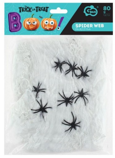 Biela pavučina 80 g Halloweenska dekorácia 8 pavúkov PAVÚCI HAL-032