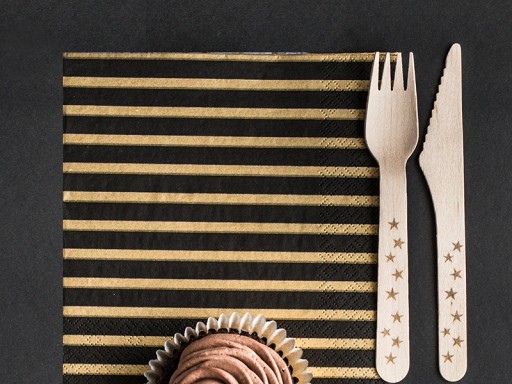 STRIPES zlaté obrúsky, čierne narodeninové ozdoby