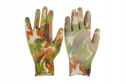PRACOVNÉ RUKAVICE POLYESTER + POLYURETÁN (kamufláž) 9/L