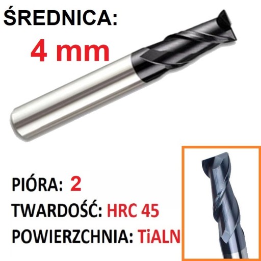 Tvrdokovová fréza VHM 2p 4 mm stopka 4 mm TiAlN 45HRC CNC