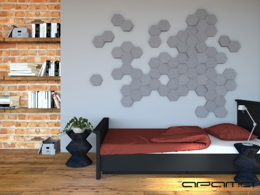 Hladký akustický panel HONEYCOMB šesťhran SAMOLEPIACI 10/5cm šedý