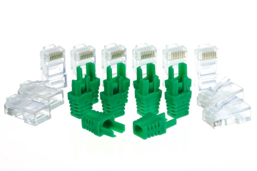 Zástrčka RJ45 8P8C s odľahčením ťahu, zelený kryt, 10 kusov