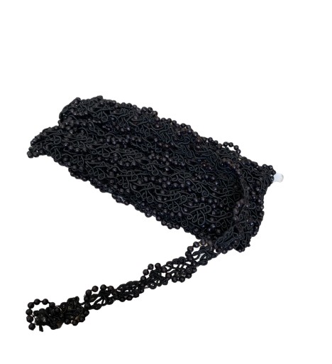 Čierna ozdobná čipka s korálkami, 1 cm x 3,75 m