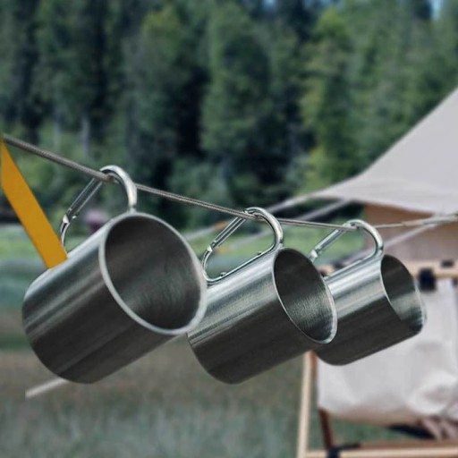 TURISTICKÝ KOVOVÝ HRNČEK S CRABINER OCELE SURVIVAL PREŽITIE