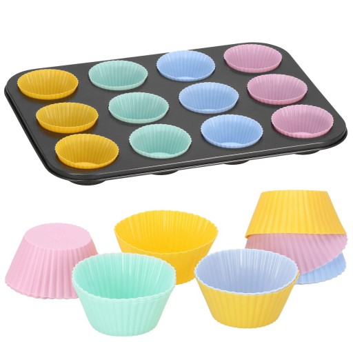SILIKÓNOVÉ FORMY NA MUFFINY, MUFFINY, 12 KUSOV + PLECH NA PEČENIE