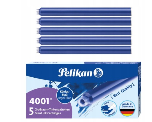 PELIKAN modré náplne do pera, dlhé balenie. 5 ks