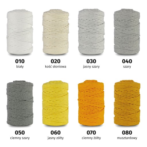 Bavlnená pletená šnúrka 5mm, 100m, MACRAME - 43 RÔZNYCH FARIEB