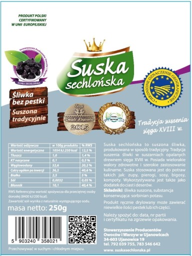 Tradičná slivka údená bez kôstok 250g Suska