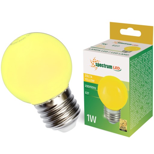 LED dekoračná guľová žiarovka E27 230V 1W žltá PVC