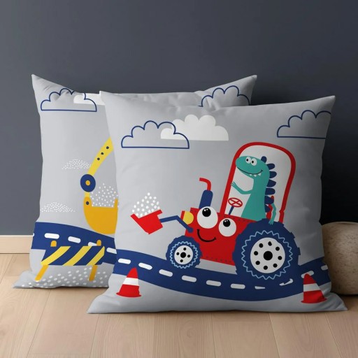 Obliečka na vankúš Dino Dinus Cars Bagr 40x40 šedá bavlna pre deti