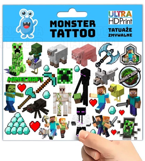 UMÝVAJÚCE DOČASNÉ TETOVANIE PRE DETSKÉ DETSKÉ MINECRAFT ORIGINÁLNE VZORKY