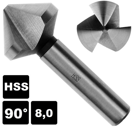 Záhlbová fréza, kužeľová fazeta 90 * HSS fi 8.0