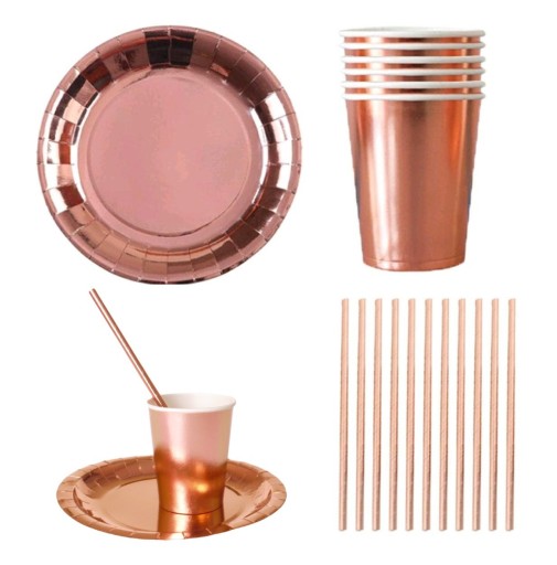 ROSE GOLD ružové zlaté poháre a taniere pre sliepky