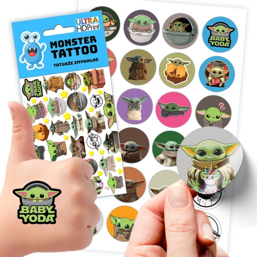 MEGA SET NÁLEPOK + TETOVANIE BABY YODA GROGU