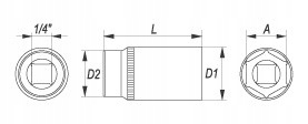 YATO - ŠESTIHRANNÝ ZÁSUVKOVÝ KĽÚČ 1/4'' 6 MM
