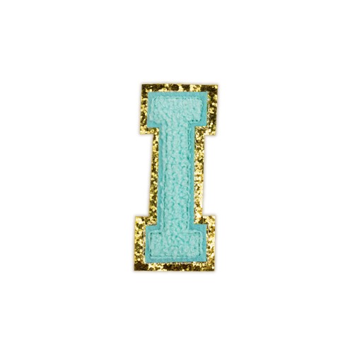 PATCH LETTER I modrý azúrový glitrový nápis