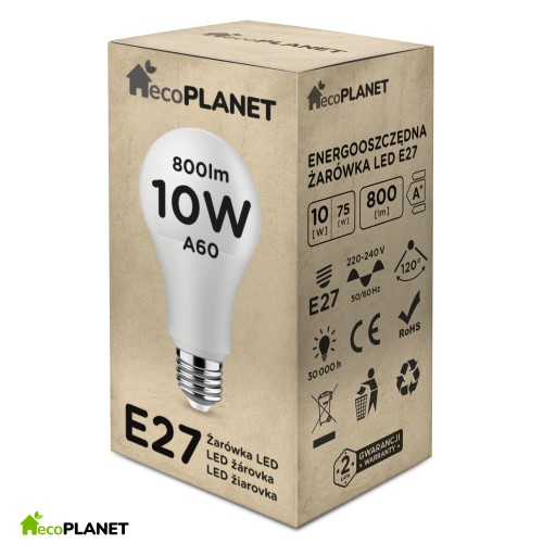 E27 A60 LED žiarovka 10W 800lm ecoPLANET COLORS
