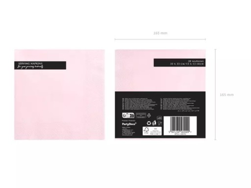 Ružové papierové obrúsky POWDER PINK Ročné narodeniny Narodeniny 33x33x20