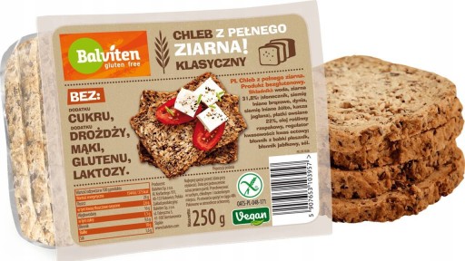Chlieb celozrnný Klasik Bezlepkový 250g Balviten VEGE Bez cukru