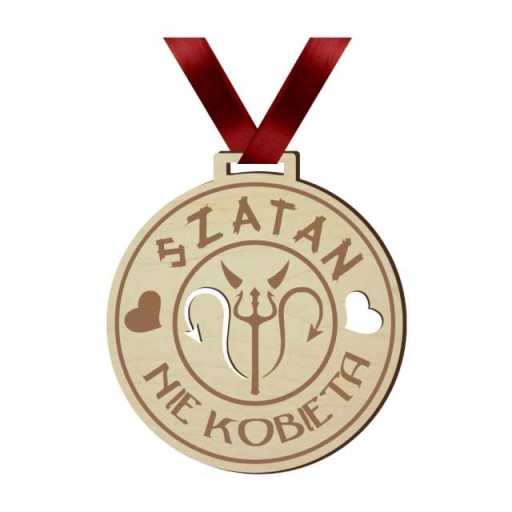 MEDAILA KU DŇU ŽIEN Drevená PÁSKA Satan NIE ŽENA