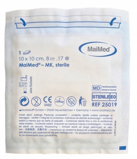STERILNÝ KOMPRES Z BAVLNY MERKY 10cmx10cm 8 vrstiev 17 nití 1PC MaiMed