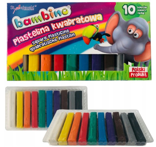 Štvorcová plastelína, 10 farieb, škola BAMBINO