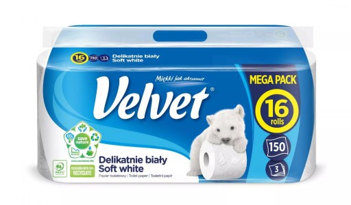 VELVET jemný biely toaletný papier 16