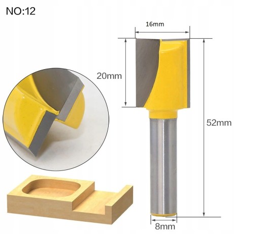 Hobľovacia fréza na drevo 16mm 20mm stopka 8mm č.12